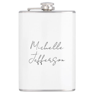 Unique Stylish Modern Plain Calligraphy Add Name Hip Flask