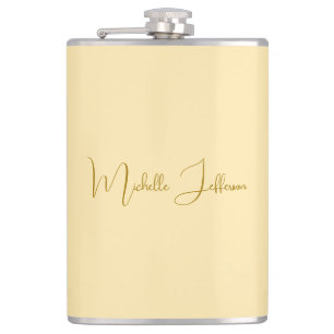 Unique Stylish Modern Plain Calligraphy Gold Colou Hip Flask