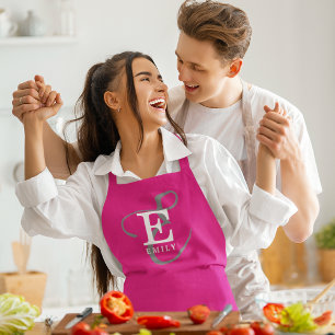 Unique Stylish Monogram Typography Hot Pink Apron