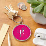 Unique Stylish Monogram Typography Hot Pink Key Ring<br><div class="desc">A bold and beautiful key chain design with an elegant stylish representation of your name and monogram with classic serifs and a more ornate script typography in a balanced symmetry. The three elements blend together with a sophisticated harmony and create your own personal branding logo. Shown here with a bright...</div>