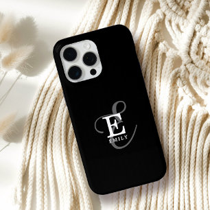 Unique Stylish Name and Monogram Typography Black iPhone 15 Pro Case