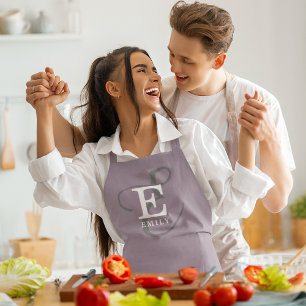 Unique Stylish Name and Monogram Typography Purple Apron