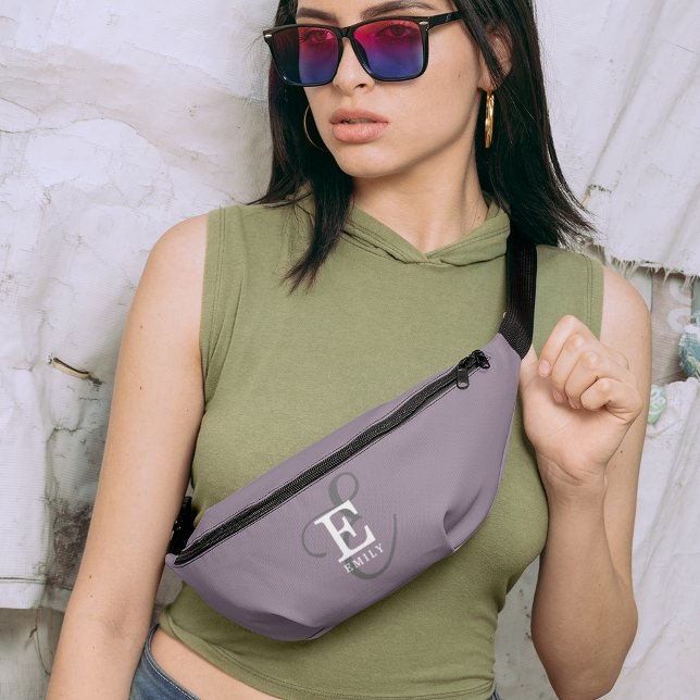 Unique Stylish Name and Monogram Typography Purple Bum Bags (Personalize with your name and monogram initial.)