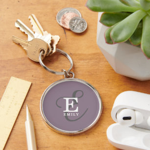 Unique Stylish Name and Monogram Typography Purple Key Ring