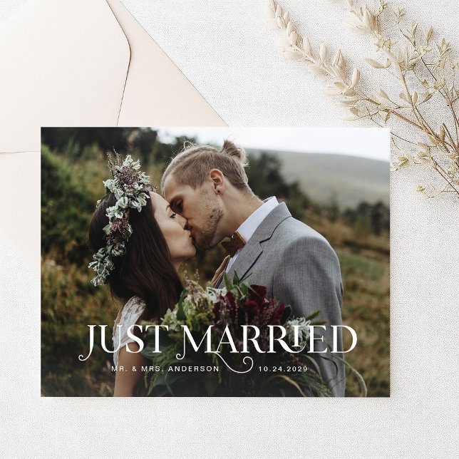 Unique Stylish Text and Photo | Just Married Postcard (Creator Uploaded)