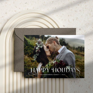Unique Stylish Text and Photos   Happy Holidays Holiday Card
