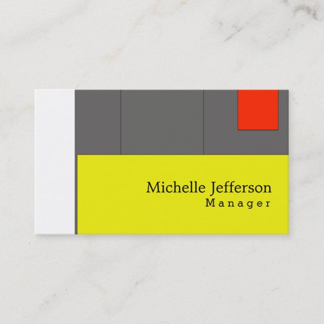 Unique Stylish Yellow Red Grey White Modern Plain Business Card (Front)
