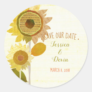 Unique Sunflower Wedding Save the Date Classic Round Sticker
