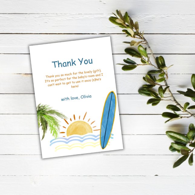 Unique Sunshine Tropical Surfing Baby Shower  Thank You Card (Unique Sunshine Tropical Surfing Baby Shower Thank You Card)
