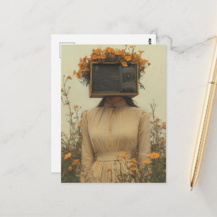 Unique Surreal Woman with TV for head vintage  Postcard
