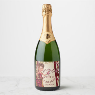 Unique Sweet 16 Caricature with Photo Sparkling Wine Label