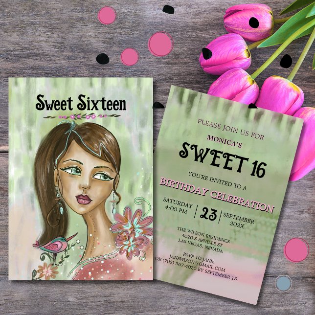 Unique Sweet 16 Invitation - Whimsica Flower Girl (Unique Sweet 16 Invitation - Whimsical Flower Girl)