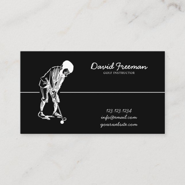 Unique Swing Golfer Black Golf Instructor Business Card (Front)