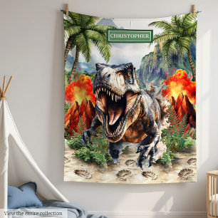 Unique T-Rex Dinosaur Blanket Custom Name for Boys