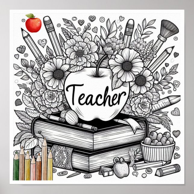 Unique Teacher Gift Colouring Poster Printable  (Front)