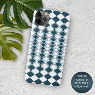 Unique Teal Blue Grey Squares Mosaic Art Pattern iPhone 11 Pro Max Case