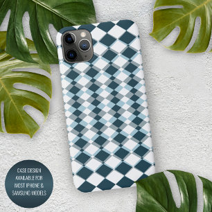 Unique Teal Blue Grey Squares Mosaic Art Pattern iPhone 11Pro Max Case