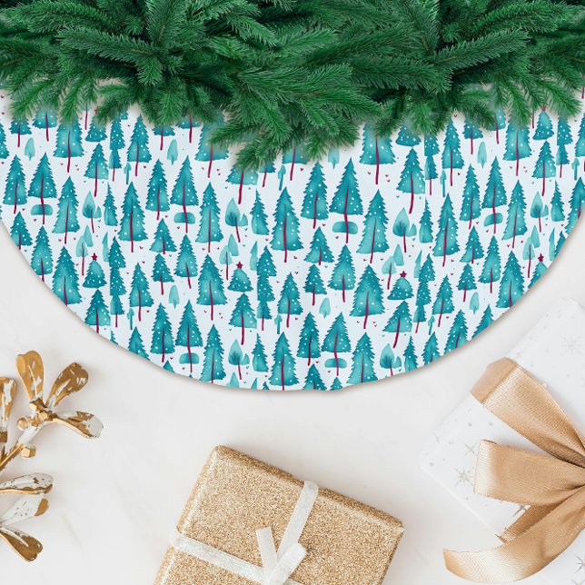 Unique Teal Christmas Watercolor Brushed Polyester Tree Skirt (Creator Uploaded)