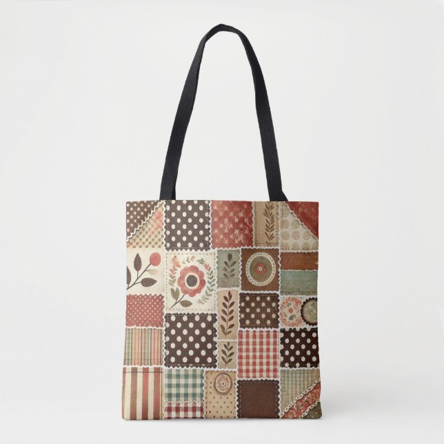 Unique Terracotta Quilt & Patchwork Rustic Retro  Tote Bag (Front)