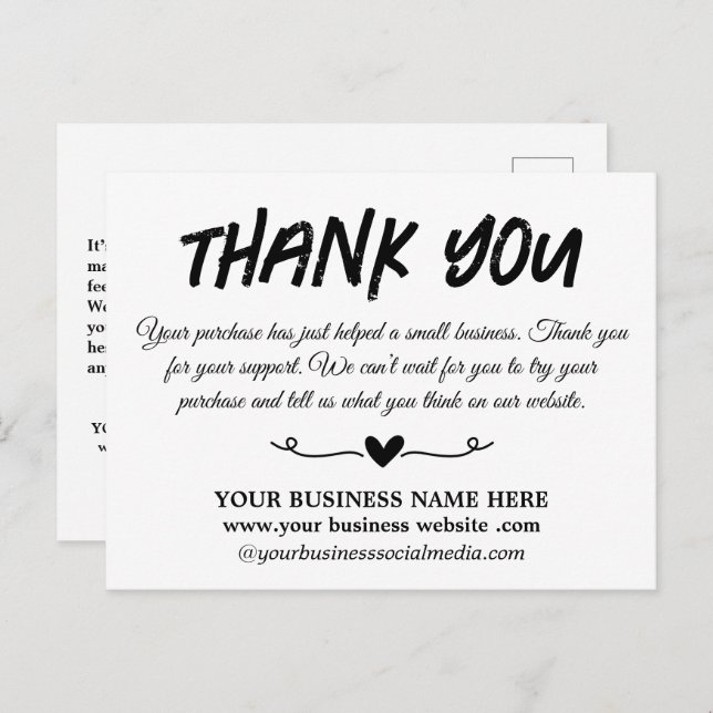 Unique Thank You Business  Postcard (Front/Back)