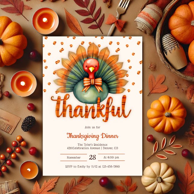 Unique Thankful Cute Turkey Thanksgiving Dinner Invitation (Unique Thankful Cute Turkey Thanksgiving Dinner Invitation)