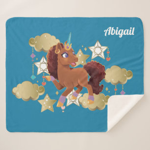 Unique the Unicorn Stars & Clouds Sherpa Blanket
