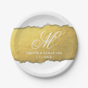 Unique Torn Out Look Faux Gold Foil Wedding Paper Plate