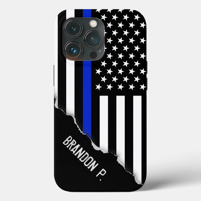 Unique Torn Out Look | Thin Blue Line Police Flag Case-Mate iPhone Case (Back)