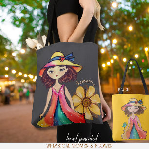 Unique Tote Bag - Whimsical Female & Floral Design