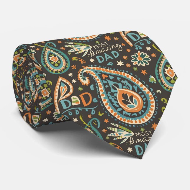 Unique traditional paisley Most Amazing Dad text Tie (Rolled)