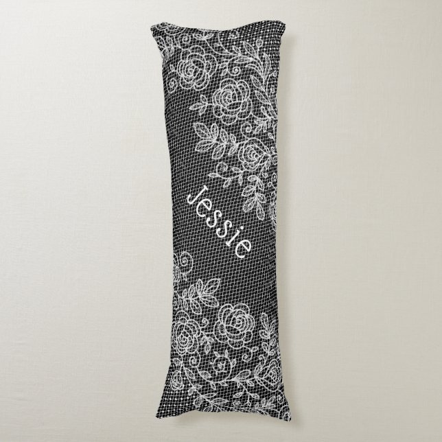 Unique Transparent Faux Floral Lace Personalised Body Cushion (Front Vertical)