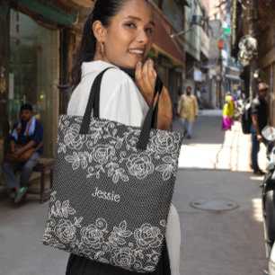 Unique Transparent Faux Floral Lace Personalised Tote Bag