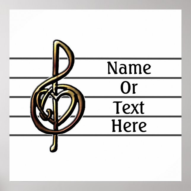 Unique Treble Clef Music Staff Personalizable Poster (Front)