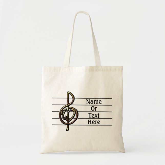 Unique Treble Clef Music Staff Personalizable Tote Bag (Front)