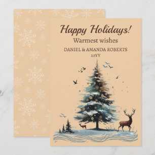 Unique Tree, Forest Setting with Deer Holiday Card