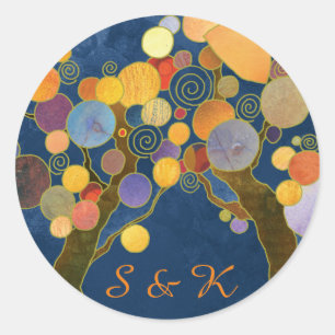 Unique Trees Blue Wedding Favour Classic Round Sticker