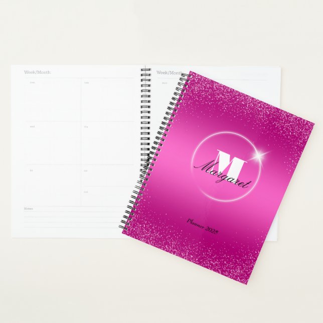 Unique Trendy Glitter Glam Luxury Girly Monogram Planner (Display)