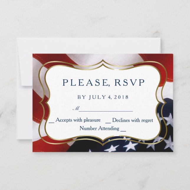 Unique, trendy USA flag Wedding RSVP Cards (Front)
