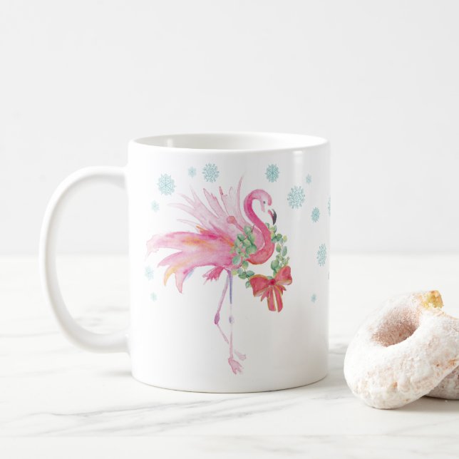 Unique Tropical Christmas Mugs Pink Flamingo (With Donut)