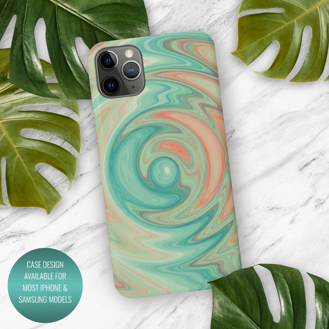 Unique Turquoise Green Teal Blue Orange Swirl Art iPhone Case (Creator Uploaded)