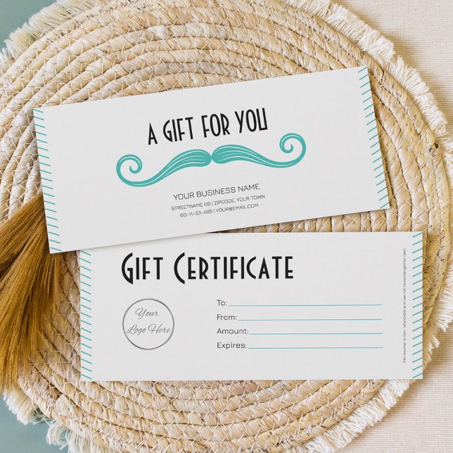 Unique turquoise logo barber shop gift certificate (Creator Uploaded)