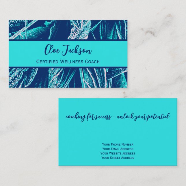 Unique Turquoise Teal Nature Life Wellness Coach  Business Card (Front/Back)