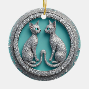 Unique Twin Crystal Cat Ornament Jewellery Sculptu