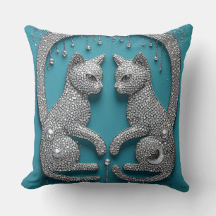 Unique Twin Crystal Cat Ornament Jewellery Sculptu Cushion
