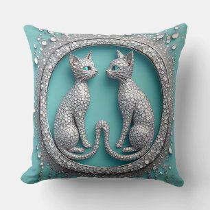 Unique Twin Crystal Cat Ornament Jewellery Sculptu Cushion
