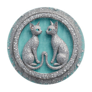Unique Twin Crystal Cat Ornament Jewellery Sculptu Cutting Board