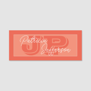 Unique Two Tones Orange White Monogram Handwritten Name Tag