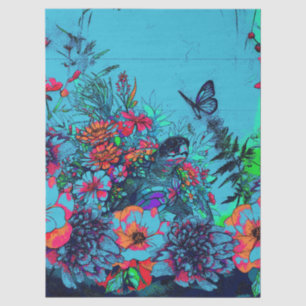 Unique Urban Street Art Style Floral Sea Turtle  Tissue Paper