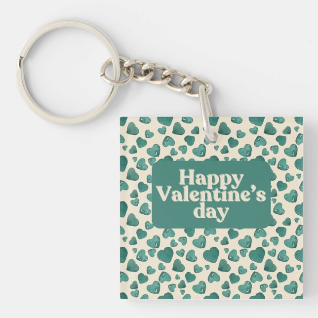 Unique Valentine's Day Card  Hand-Painted Green  Key Ring (Front)