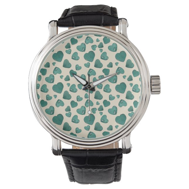 Unique Valentine's Day Card  Hand-Painted Green  Watch (Front)